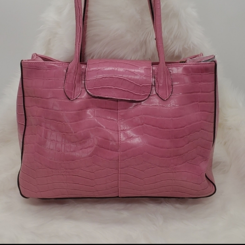 ☆ Vintage Maggie Barnes Faux Crocodile Embossed Satchel Shoulder Bag Pink NWT